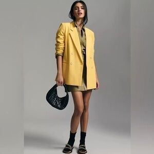 ANTHROPOLOGIE Maeve Double Breasted Blazer Canary Yellow